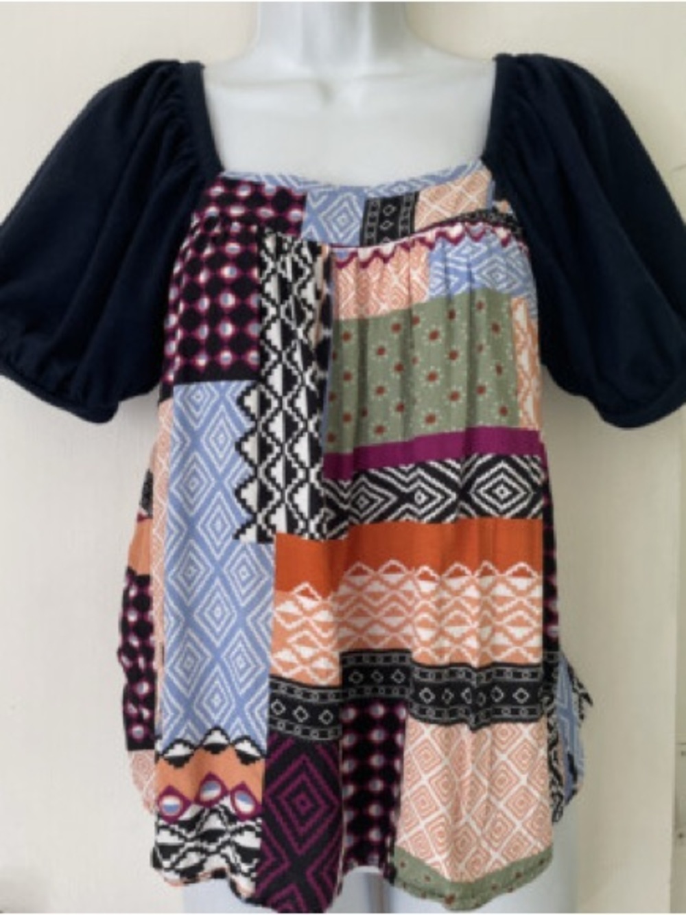 Maeve Anthropologie Puff Sleeve Patchwork Cataina Top Sz Small